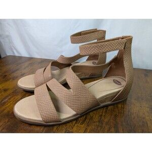 DR SCHOLLS Snakeskin Cork Wedge Heel. Freedom Wedge Sandals Womens 11M Beige